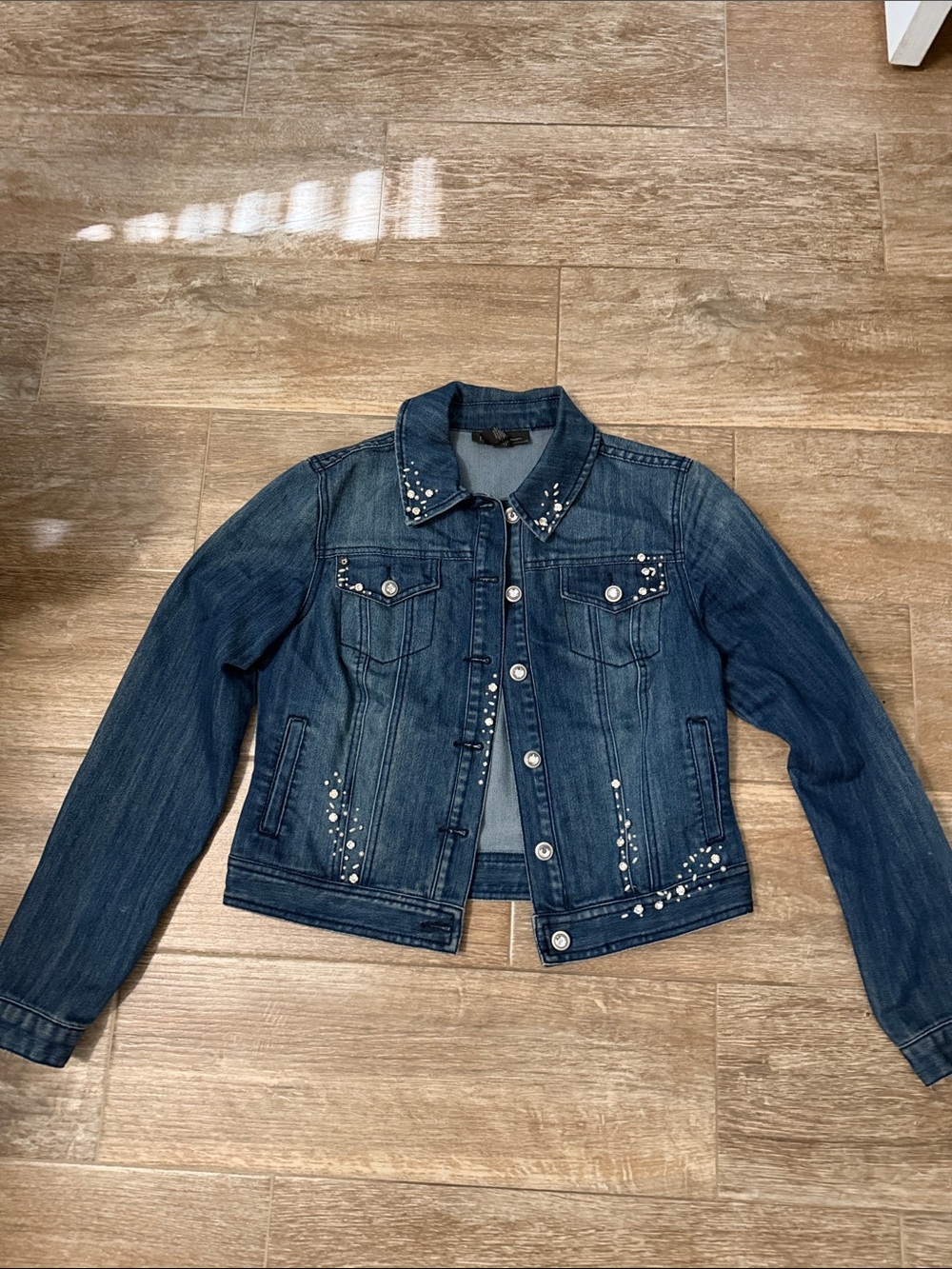 INC International Concepts Dark Blue Denim Jacket with Stud Embellishments